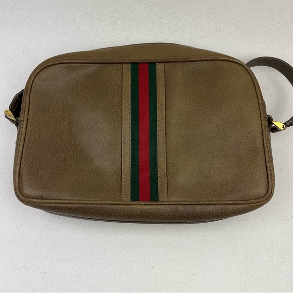 Gucci Vintage Ophidia Leather Web Green and Red Strip Textured Crossbody Handbag - Picture 2 of 15